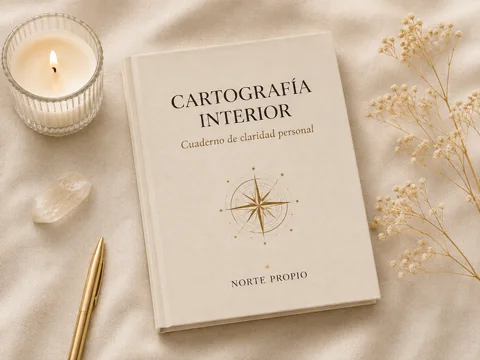Cuaderno Cartografía Interior sobre una tela clara con una vela