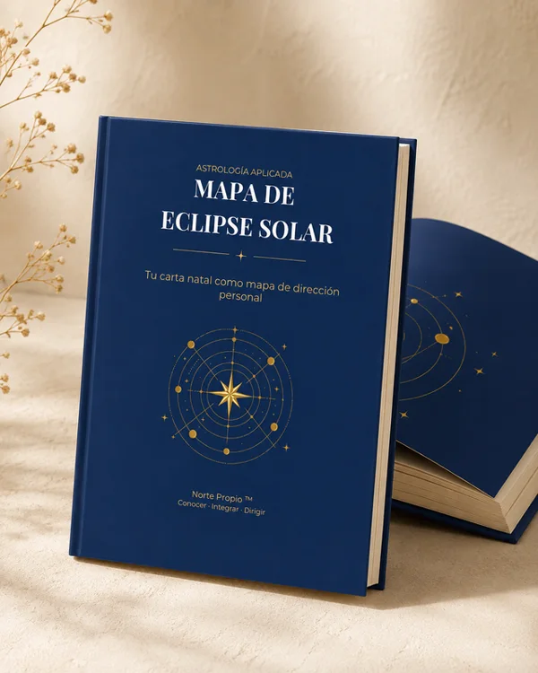 Libro azul Mapa de Eclipse Solar con una rosa de los vientos dorada